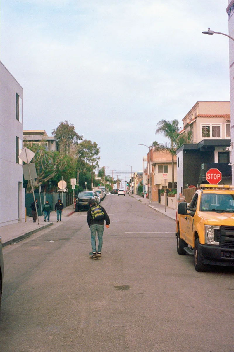 Skateboarding in LA shot on Kodak Portra 800 with a Leica II, developed at Photographique, by Alex Titterton