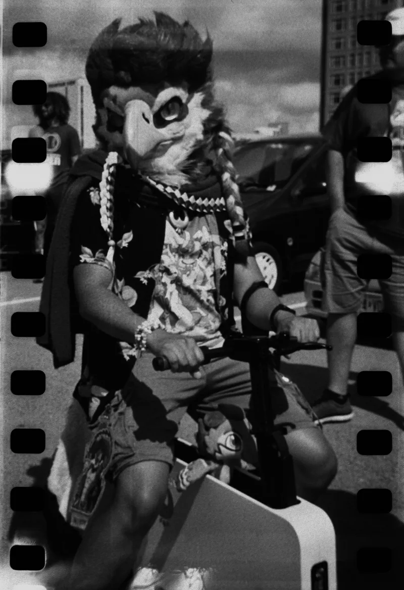 Zane on the Motocompacto shot on Kodak Tri-X 400 with a Lomography Diana F+, developed at Home / Self-Developed, by Murry Shotwell