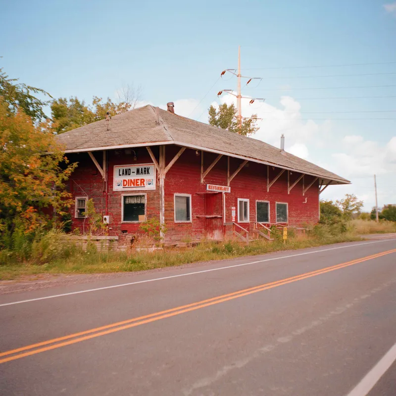 Land-Mark Diner shot on Kodak Gold 200 with a Zeiss Ikon Nettar 517/16, developed at GPC Labworks, by Richard Pilon