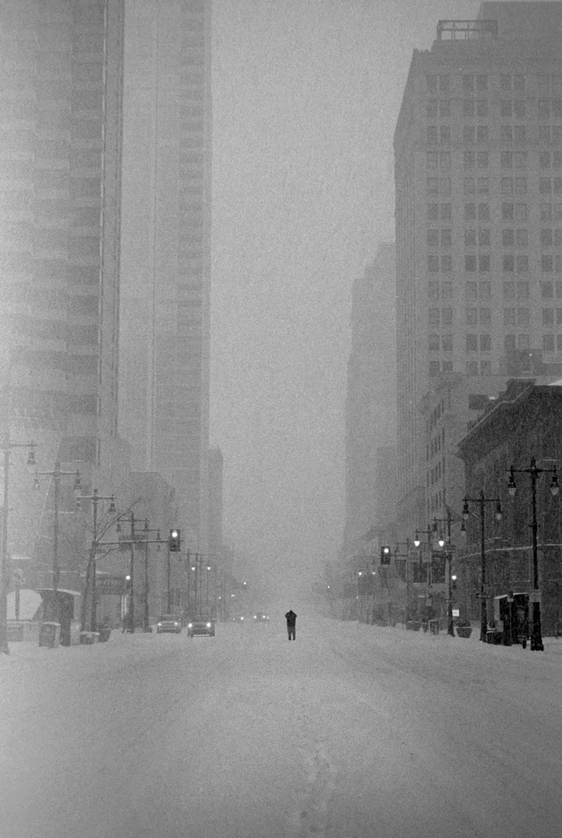 South Broad St Snowstorm shot on Ilford HP5 Plus 400 with a Olympus OM-4T, by alexonkow