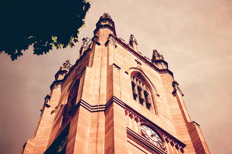St George’s, Sheffield shot on Film Photography Project Redscale with a Nikon FG, developed at J&A Photography Studio, by Joe