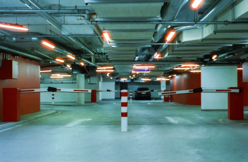 Underground car park shot on Cinestill 800T with a Nikon FM2n, by Frank