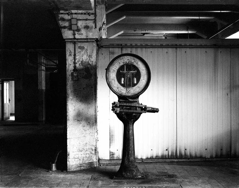 Scale at abandoned paper mill shot on Adox CHS 100 II with a Chamonix 45N-1, developed at Home / Self-Developed, by Hans- B. Sickler