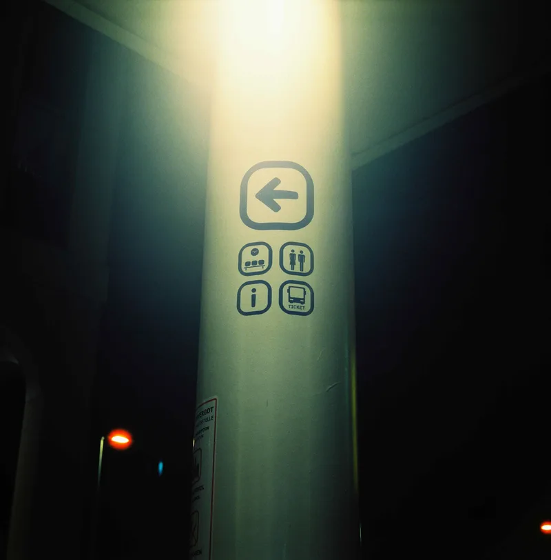Guidepost shot on Cinestill 800T with a Kiev 60, developed at Foto Brell, by Tim