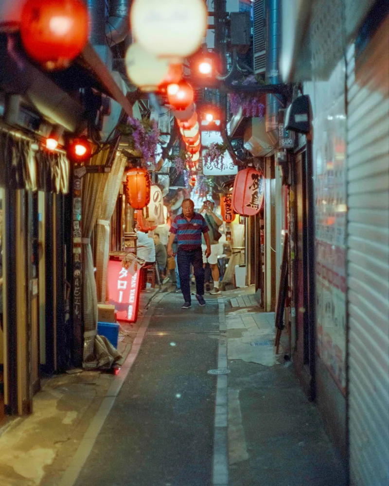 Omoide Yokocho shot on Hands On Film Midnight 1600 with a Nikon F3, by Nicholas Smith