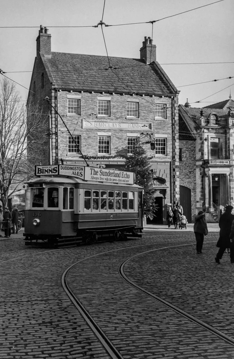 Catch the tram shot on Kodak Double-X 5222 with a Canon L3, developed at Home / Self-Developed, by Mark Beadle