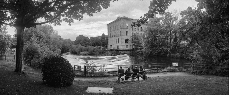 Salts Mill shot on Ilford FP4 125 with a Horizont, developed at Home / Self-Developed, by gerge_sletar