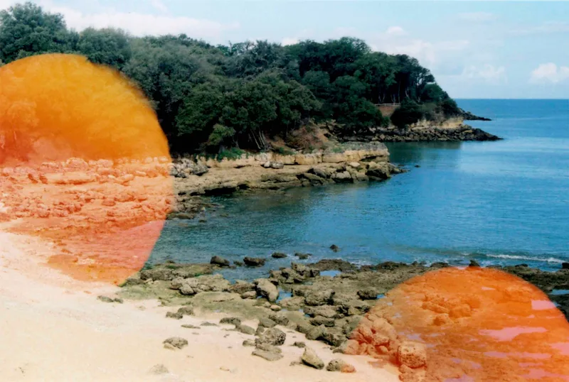 The beach shot on Hanalogital Halo with a Olympus OM-2, developed at Photon, by Christelle Camus