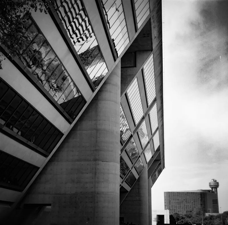 Dallas City Hall shot on Cinestill BWXX with a Yashica C, developed at Fort Worth Camera, by Tom