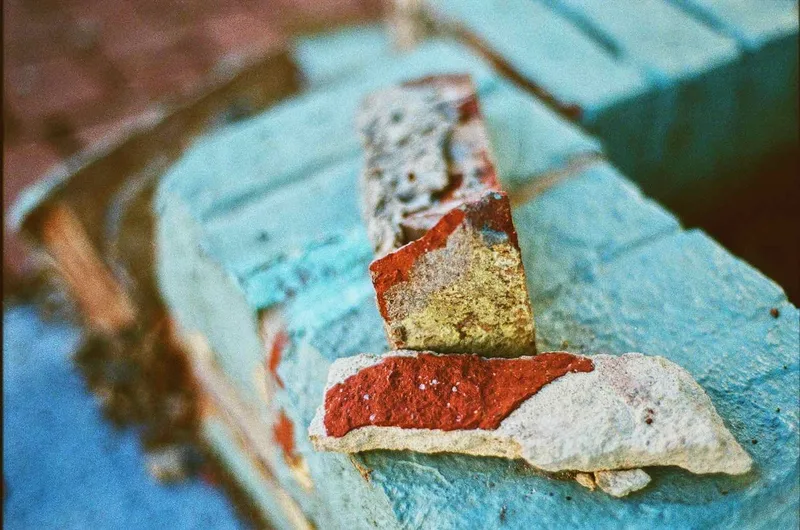 bricks on blue shot on Kodak UltraMax 400 with a Nikon F5, developed at District Camera & Imaging, by Ev