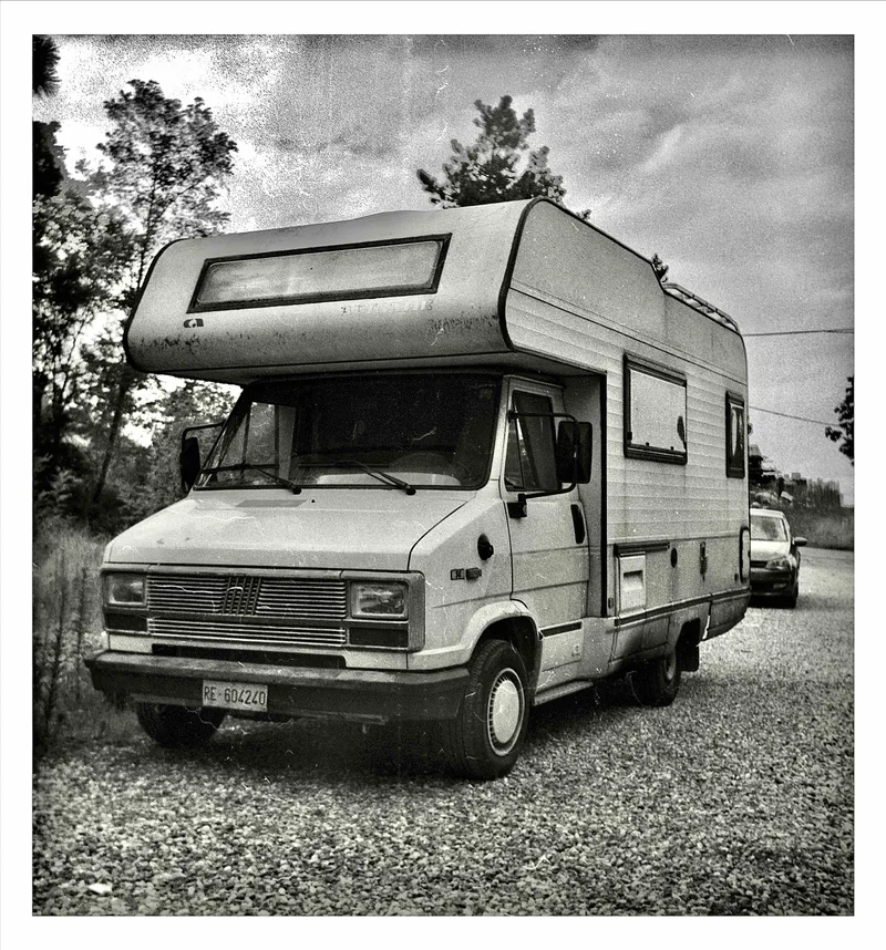 Camper shot on Ilford HP5 Plus 400 with a Lubitel 166B, by Fred