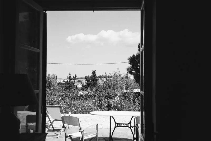 Rooftop in Spetses • 2022 shot on Fujifilm Neopan Acros 100 II with a Pentax Espio 738G, by Emma