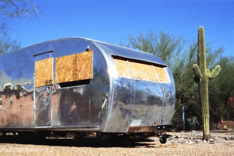 ‘Jefferson Neighborhood Airstream and Saguaro’ shot on Harman Phoenix 200 with a Nikon F5, developed at Monument Camera, by Aidan Gravelle