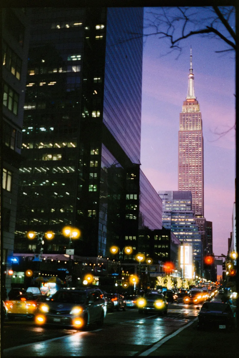 Sunset After Work shot on Harman Phoenix II with a Olympus OM-1, developed at LTI Lightside, by Dylan Thiessen