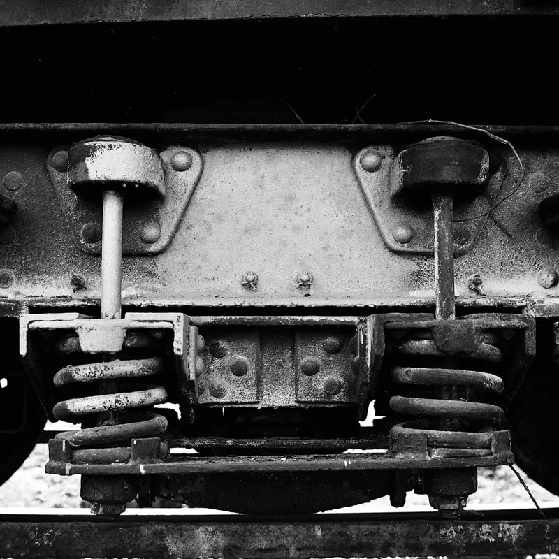 Railcar Bogie shot on Ilford FP4 Plus 125 with a Rolleiflex 2.8GX, by Richard Vialet, ASC