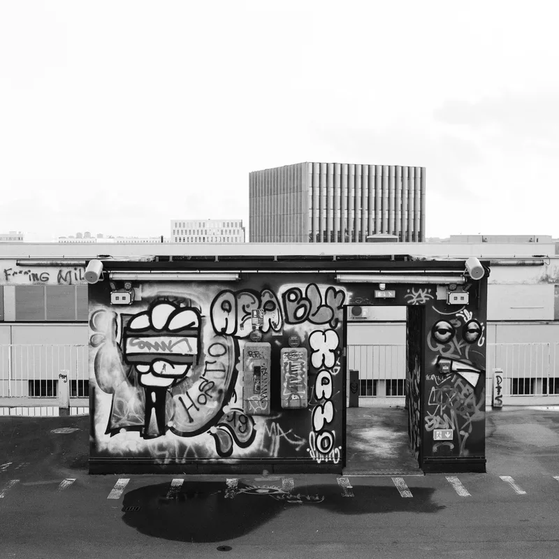 Parking Roof shot on Ilford FP4 Plus 125 with a Fujifilm GF670 Pro, developed at L'Atelier Argentique, by Jonathan