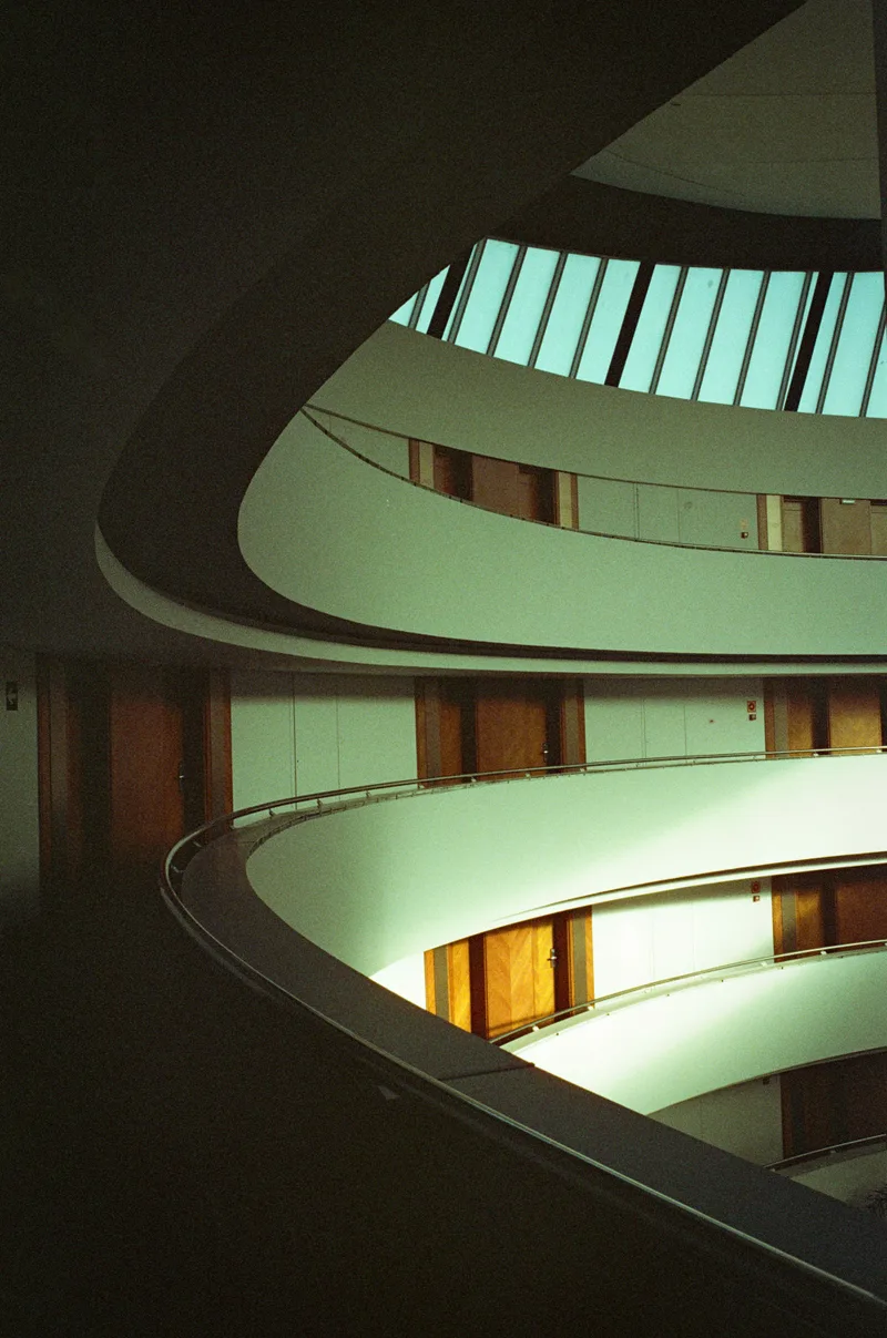 Hotel shot on Cinestill 800T with a Leica M3, developed at The Minilab, by Jim Maher