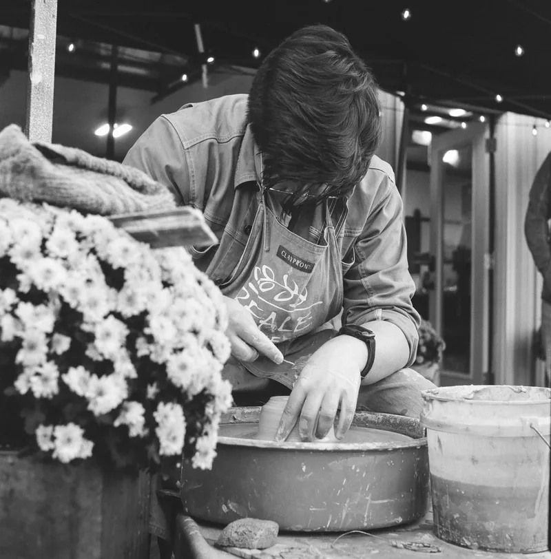 Artist At Work shot on Ilford Kentmere Pan 400 with a Mamiya Mamiyaflex Automat B, developed at Brooktree Film Lab, by Zach Ash