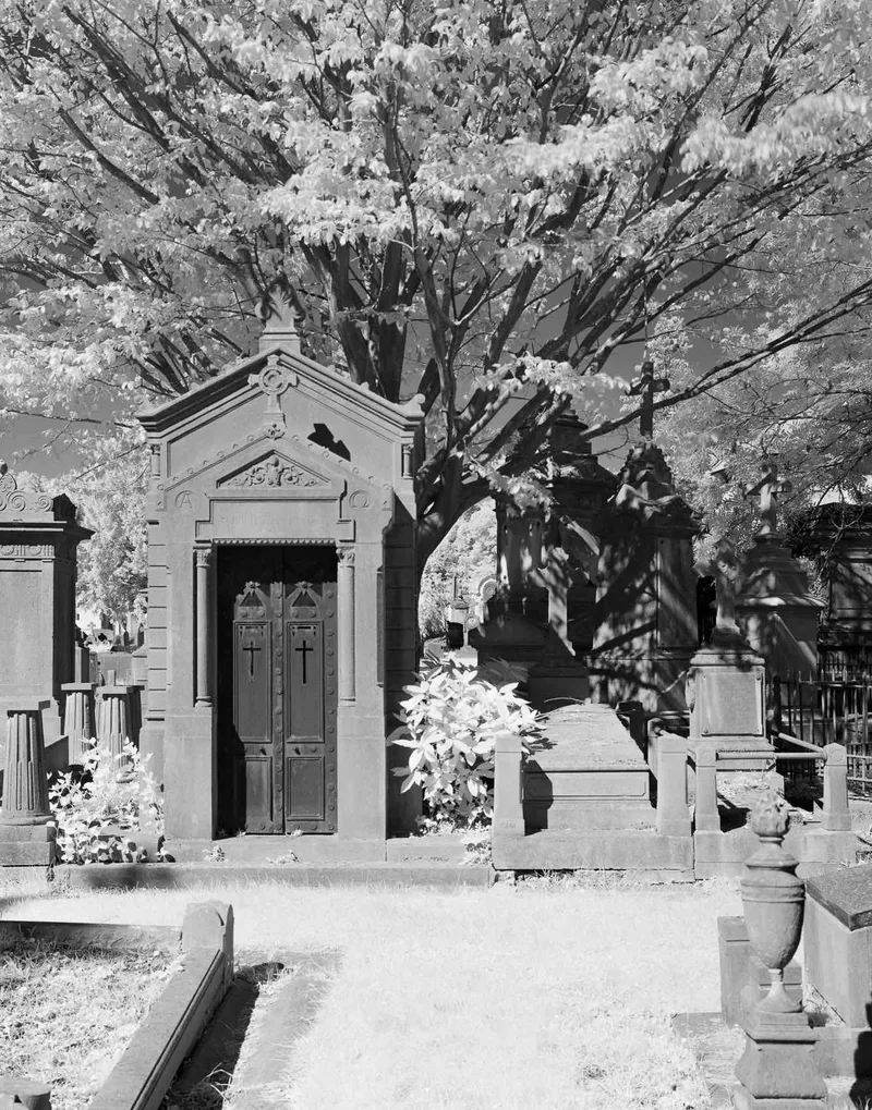Cemetery shot on Rollei Infrared 400 with a Chamonix 45F-2, developed at Home / Self-Developed, by Patrick Marquetecken