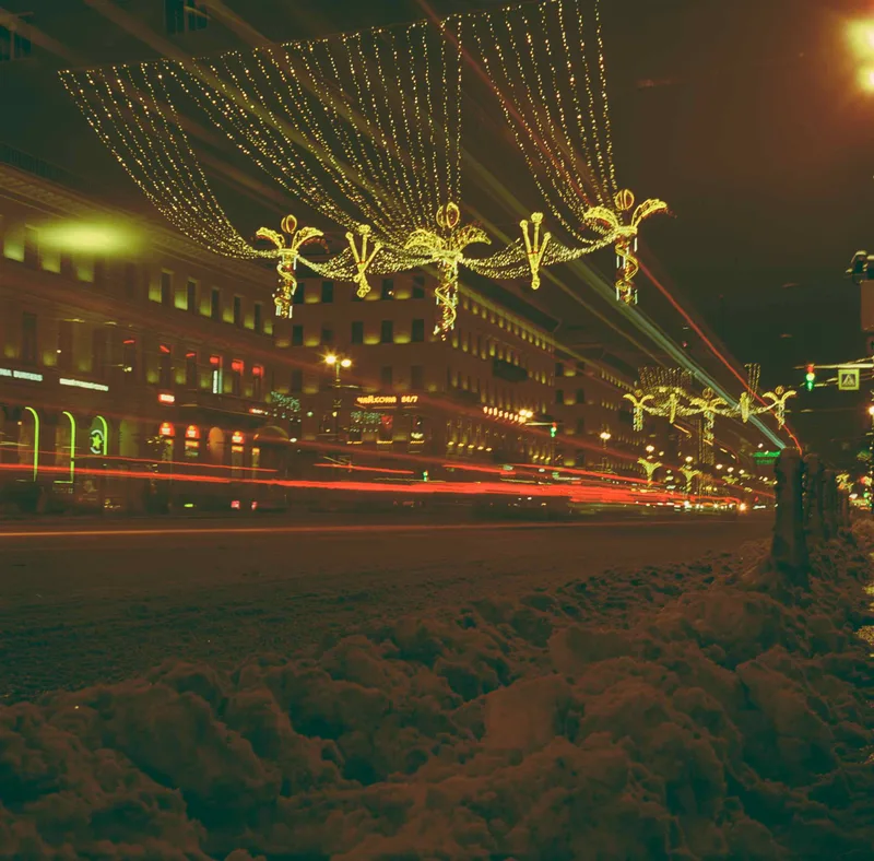 Night lighting lines shot on Reflx Lab Pro 100 with a Lubitel 166B, developed at Format FilmLab, by Alexander