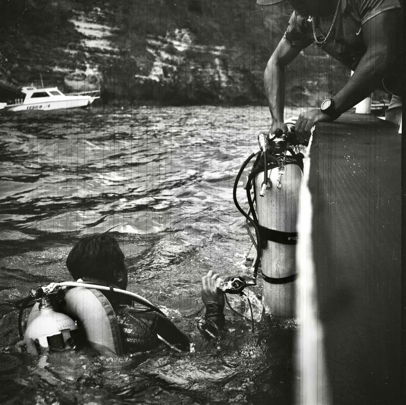 Surfacing shot on Fujifilm Neopan Acros 100 II with a Rolleiflex B1, developed at Labrana Lab, by Delon Samudra
