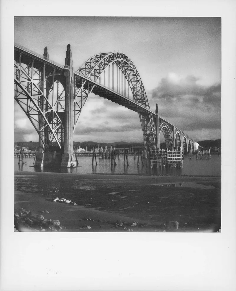 Yaquina Bay Bridge shot on Polaroid B&W 600 with a Polaroid SX-70 Alpha 1, by Jeremy Kruse