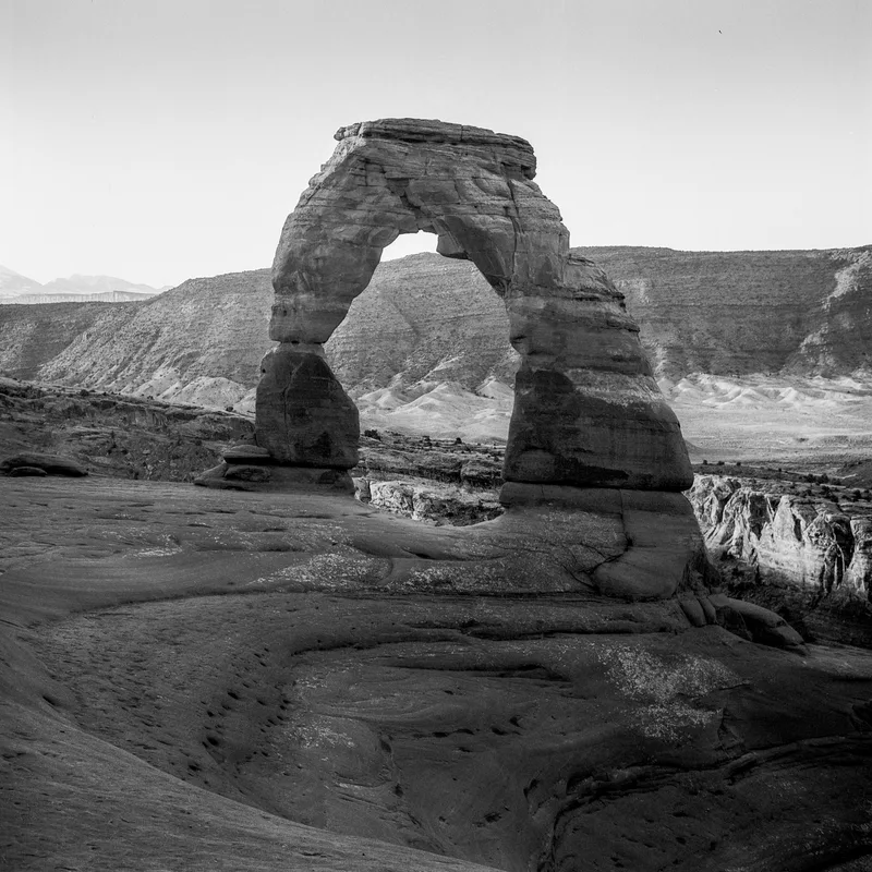 Delicate Arch shot on Ilford Ortho Plus 80 with a Zenza Bronica S2A, developed at Home / Self-Developed, by Dan Schneider
