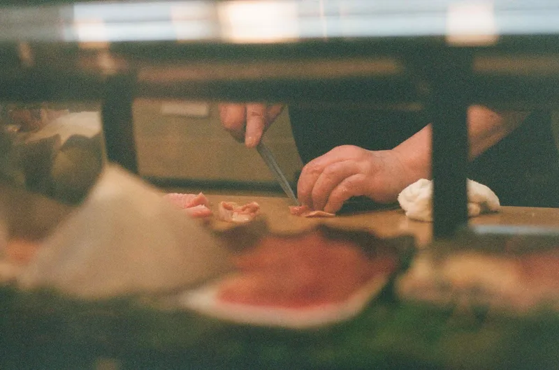 sushi time shot on Kodak Portra 400 with a Nikon FM2, developed at GrainLab, by bianca rati