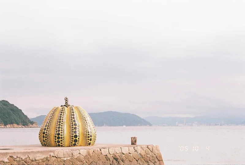 A gloomy pumpkin by the sea shot on CatLABS X Film 100 Color with a Fuji ZoomCardiaMulti2000OP, by Zane