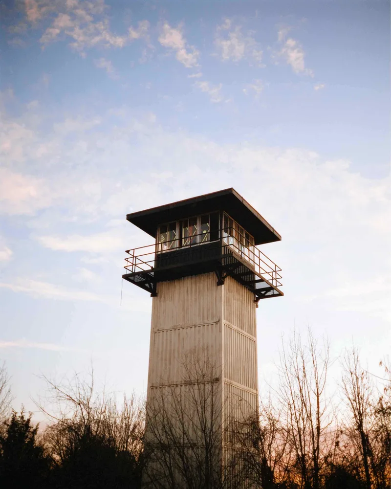 Tower shot on Harman Phoenix 200 with a Plaubel Makina 67, developed at Brooktree Film Lab, by Joseph Brooks