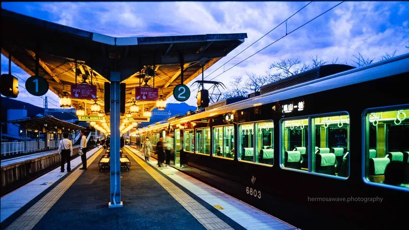 Hankyu Arashiyama Station, Kyoto, Japan shot on Fujifilm Velvia 50 with a Nikon FM3A, developed at AMS 写真館, by Daniel Sofer