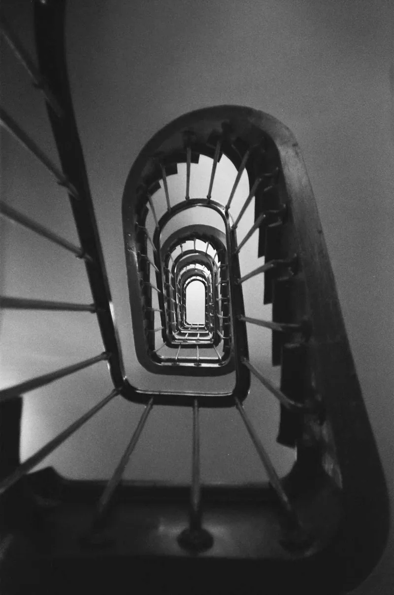Stairwell shot on Bergger Pancro 400 with a Canon Sure Shot, by Focal Matter