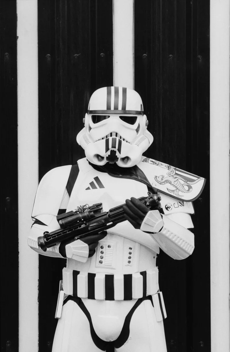 Toon Trooper shot on Kodak Plus X with a Pentax LX, developed at Home / Self-Developed, by Mark Beadle