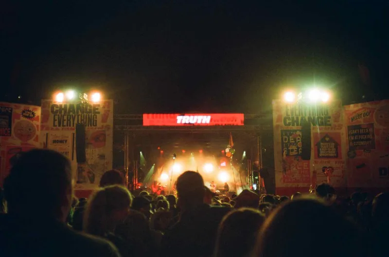 Glastonbury truth stage shot on Kodak Gold 800 with a Olympus XA, developed at Analogue Films, by Theo