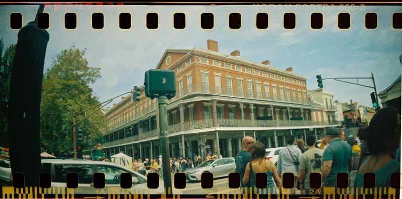 Cafe Du Monde shot on Kodak Portra 800 with a Lomography Sprocket Rocket, developed at Boutique Film Lab, by Jammich