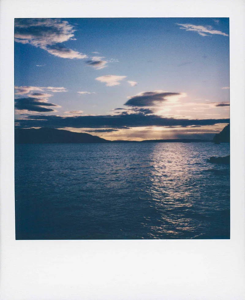 Sunset & San Juan Islands shot on Polaroid 600 with a Polaroid SLR 680, by Jeremy Kruse