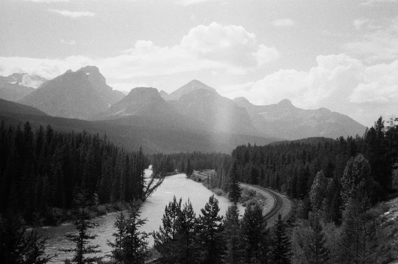 railroad bend shot on Kodak T-Max 400 with a Olympus Stylus 120, developed at Dunwoody Photo, by Mustafa Tikiwala