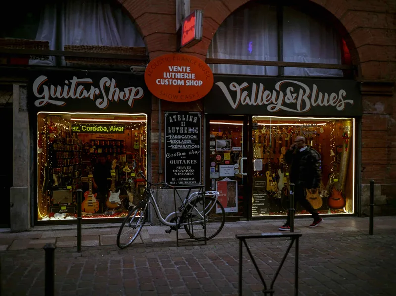 The Guitar Shop shot on Kodak Gold 200 with a Fuji GS645S, developed at Photo Signe Des Temps, by Paul