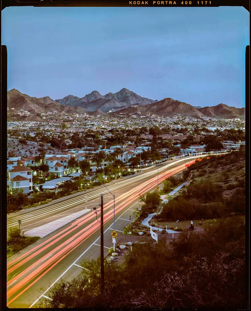 Blue Hour shot on Kodak Portra 400 with a Wista VX