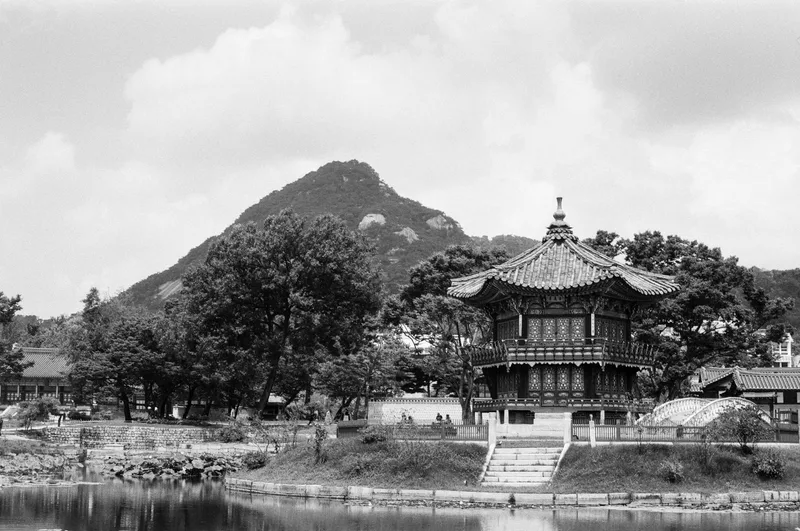 Hyangwonjeong pavilion shot on Ilford Kentmere Pan 100 with a Pentax K2, developed at Yeonnam film, by Bionography