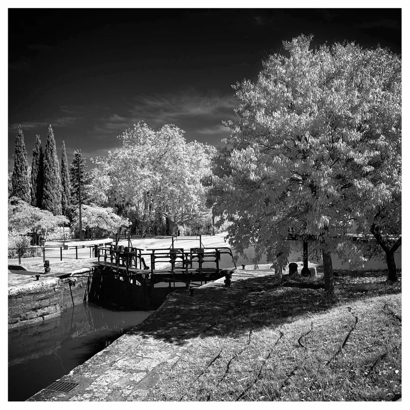 The 9 locks of Fonseranes (1 of 3) shot on Rollei Infrared 400 with a Mamiya C330 Professional, developed at Home / Self-Developed, by Thomas Meyer