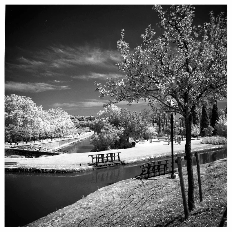 The 9 locks of Fonseranes (3 of 3) shot on Rollei Infrared 400 with a Mamiya C330 Professional, developed at Home / Self-Developed, by Thomas Meyer