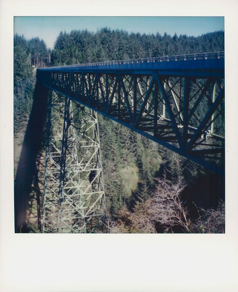Thomas Creek Bridge shot on Polaroid 600 with a Polaroid SX-70, by Jeremy Kruse