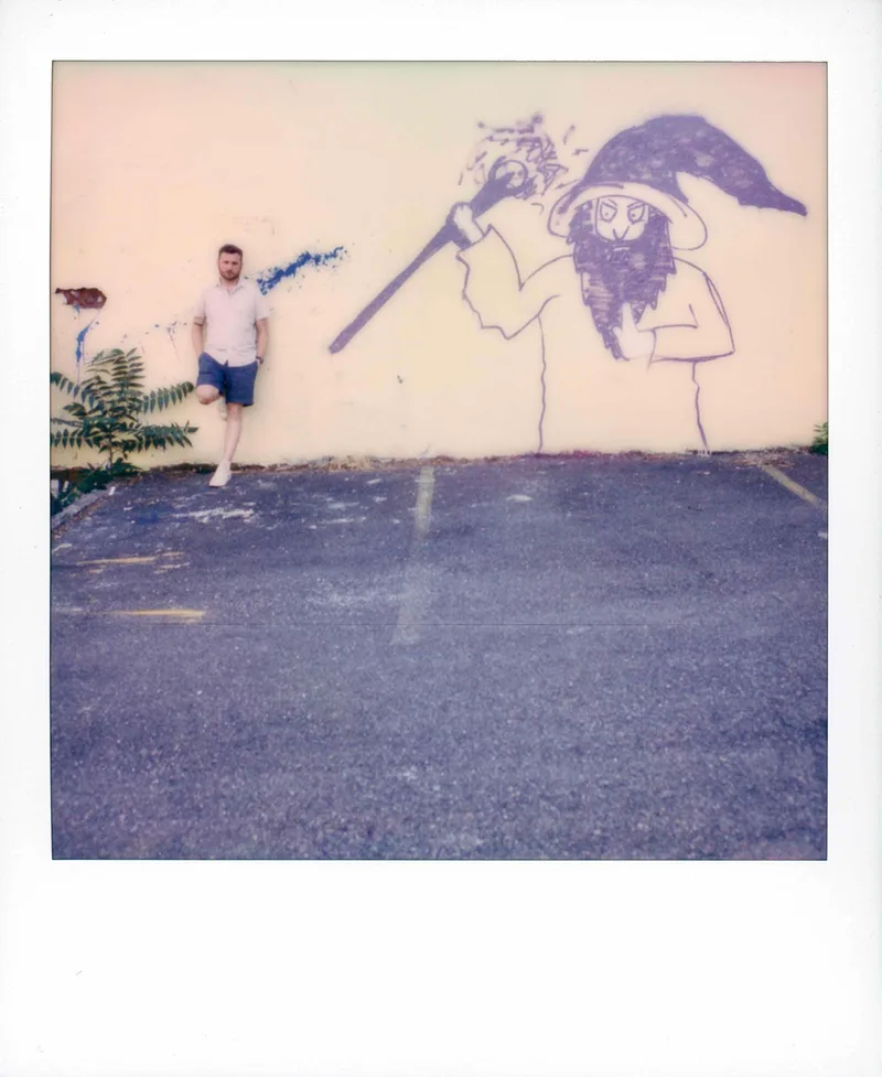 Self Portrait with Wizard shot on Polaroid 600 with a Polaroid SLR 680, by Jeremy Kruse