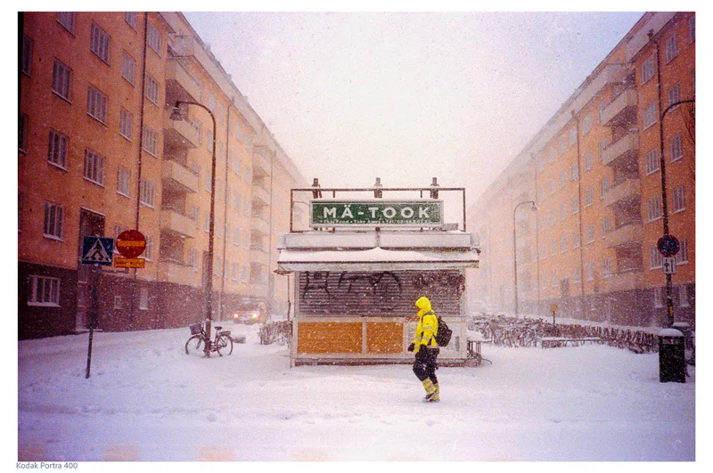 Snow day shot on Kodak Portra 400 with a Yashica T5, developed at Silbersalz 35, by Andreas Wirstam