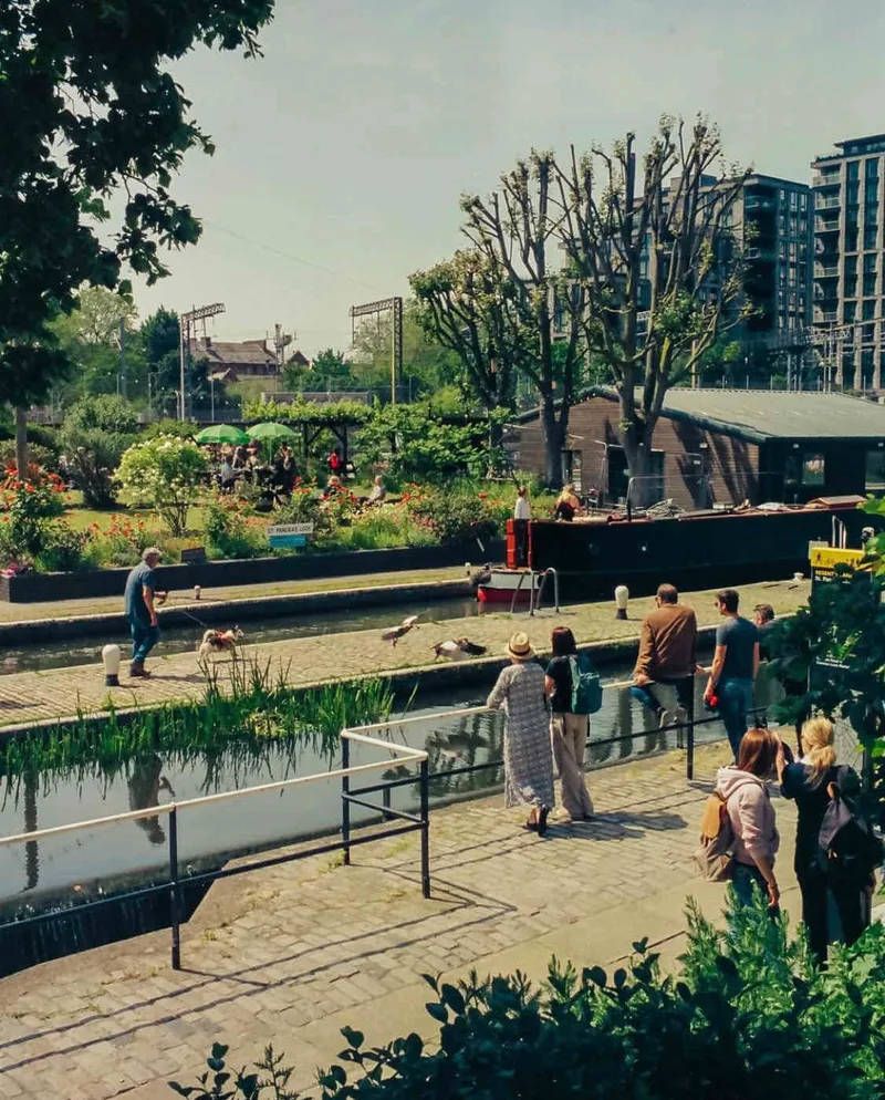 A scene from St Pancras Lock shot on Kodak Vision 3 250D with a Leica M6 TTL, developed at Nik & Trick Photo Lab, by Mark Luke Grant