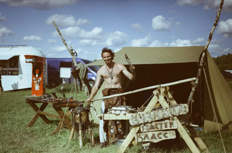 Blacksmith at Punk festival shot on Fujifilm Fuji 160T with a Nikon F90, by Dmitriy