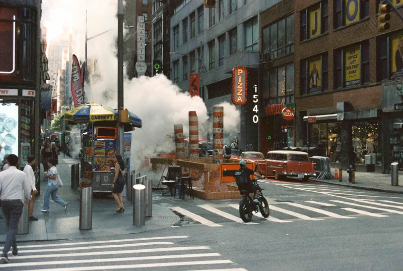Manhattan smoke shot on Cinestill 800T with a Minolta XG-9, developed at Miyagi Studio, by Alber