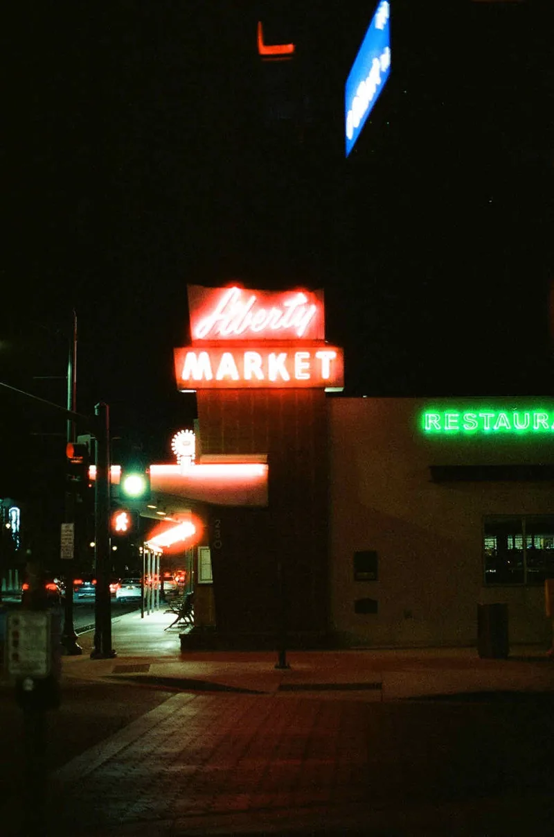 Liberty Market shot on Cinestill 800T with a Canon AE-1 Program, developed at Strap Film Lab, by Danny