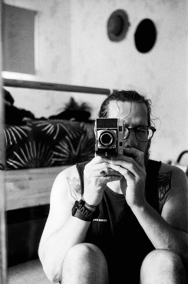 Self portrait 1 shot on Kodak Double-X 5222 with a Kodak Retina, developed at Rewind Photo Lab, by Dan